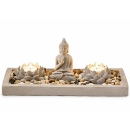 Set decorativ Feng Shui, cu suport pentru lumanare si statueta Buddha, 30 cm