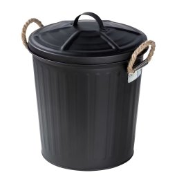 Cos de gunoi cu capac Gara 6 L, diametru 23 cm, otel, negru - Verificat A · Re-Bloom
