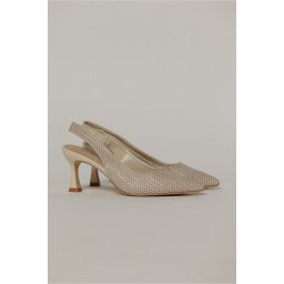 Pantofi bej din piele ecologica cu design impletit
