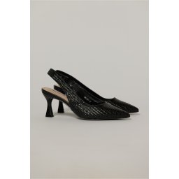 Pantofi negri din piele ecologica cu design impletit