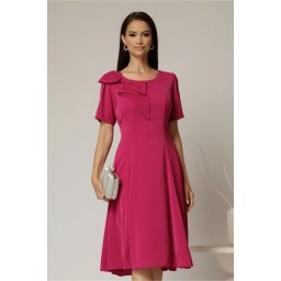 Rochie midi magenta cu funda la umar si croi in clini