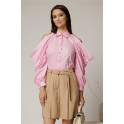 Camasa dama roz cu maneci lungi decupate
