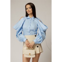 Camasa dama bleu cu maneci lungi decupate