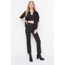 Trendyol Black High Waist Cigarette Tweed Check Pantaloni țesute
