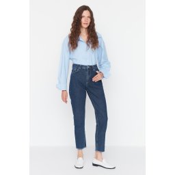 Trendyol albastru închis blugi mom cu talie înaltă