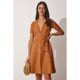 Fericire İstanbul femei verde Belted cămașă țesută rochie