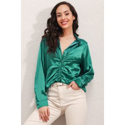 Bigdart 20112 Pleated Satin Shirt - A.green.