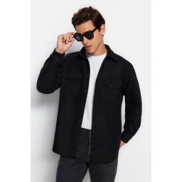 Trendyol Black Regular Parachute Pocket Cashmere Winter Textured Jacket Shirt