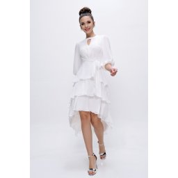 By Saygı Tulle detaliu balon maneca talie centura stratificat sifon rochie larga dimensiune gama rosu
