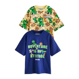 Next Tricou 'Minecraft' albastru închis / verde / portocaliu / alb