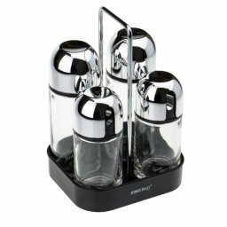 Set de dressing Kinghoff KH 1647, borcan Oliver, sare si piper, sticla, suport, negru