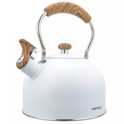 Ceainic cu fluier Kinghoff KH 1860, 2.5 l, Inductie, Maner din lemn, Alb