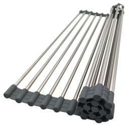 Uscator pentru vase pliabil Kinghoff KH 1903, 45x32 cm, Rezistent la coroziune, Margini din silicon, Antiderapant, Pliabil, Inox/gri