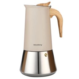 Aparat electric de cafea espresso cubanez Klausberg KB 7997, 600 ml, 12 cesti, Supapa de siguranta, Otel, Inductie, Bej