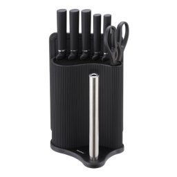 Set cuțite Klausberg KB 7977, 8 piese, Oțel inoxidabil, Suport, Suport hârtie de bucătărie, Negru