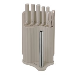 Set cuțite Klausberg KB 7978, 8 piese, Oțel inoxidabil, Suport, Suport hârtie de bucătărie, Bej