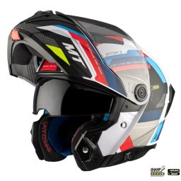 Casca MT Helmets Atom 2 SV Bast - Flip-up, alb/rosu/albastru lucios, Ochelari soare incluși, ECE 22.06