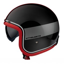Casca MT Helmets Le Mans 2 SV Tant - Open face, negru/rosu lucios, Ochelari soare incluși