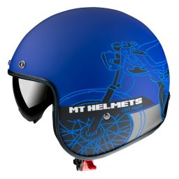 Casca MT Helmets Le Mans 2 SV Cafe Racer - Open face, albastru mat, Ochelari soare incluși