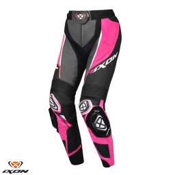 Pantaloni moto piele Ixon Vortex 3 LS - dama, vara, racing, negru/roz/alb