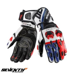Manusi moto piele Seventy Degrees SD-R12 - barbati, vara, racing, negru/rosu/albastru