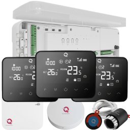 Kit automatizare încălzire în pardoseală Wireless 3 zone, Controller Q20, 3 termostate Q20 negre, 6 actuatoare NC - Kit fara set Actuator