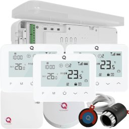Automatizare încălzire în pardoseală 3 zone, kit wireless Quicksmart Q20, termostat Q20, Alb - Kit Standard- set Actuator inclus
