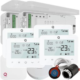 Automatizare încălzire în pardoseală 4 zone, kit wireless Quicksmart Q20, 2x controller, termostat Q20, Alb - Kit Standard- set Actuator inclus