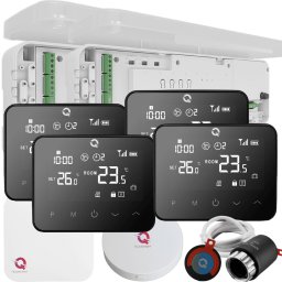 Kit Automatizare încălzire în pardoseală 4 zone Wireless, pentru case tip P+1, 2 Controllere Q20, 4 termostate Q20 negre, 15 actuatoare NC - Kit Standard- set Actuator inclus