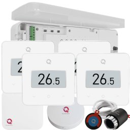 Kit Automatizare 4 zone Wireless pentru case P, Încălzire în Pardoseală Premium, Controller Q20, 4 termostate Q30 albe, 8 actuatoare NC - Kit fara set Actuator
