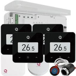 Kit Automatizare 4 zone Wireless, Încălzire în Pardoseală pentru case P, Controller Q20, 4 termostate Q30 negre, 8 actuatoare NC - Kit Standard- set Actuator inclus