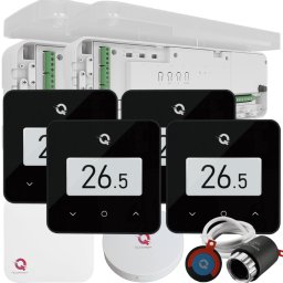 Automatizare încălzire în pardoseală 4 zone, kit wireless Quicksmart Q20, 2x controller, termostat Q30, Negru - Kit Standard- set Actuator inclus