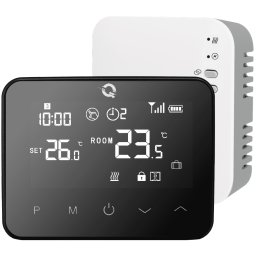 Termostat wireless Quicksmart Q20 WiFi, pentru centrală termică și încălzire în pardoseală, control prin aplicație, Negru