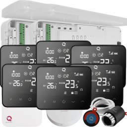 Kit Automatizare încălzire în pardoseală 6 zone Wireless, 2 Controllere Q20, 6 termostate Q20 negre, 20 actuatoare NC - Kit Standard- set Actuator inclus