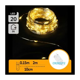 Aigostar - Ghirlandă LED 20xLED/2x3V 2m alb cald