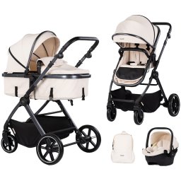 Carucior copii 3 in 1 cu landou transformabil in carucior sport si geanta mamici Chipolino Pearl Cashmere