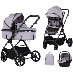 Carucior copii 3 in 1 cu landou transformabil in carucior sport si geanta mamici Chipolino Pearl Platinum