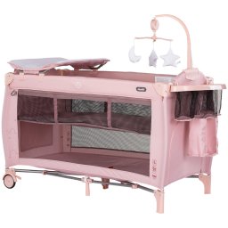 Patut pliabil cu carusel muzical Chipolino Bella Powder Pink