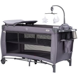 Patut pliabil cu carusel muzical Chipolino Bella Charcoal