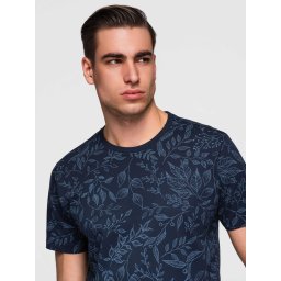 Tricou bărbătesc cu imprimeu floral - bleumarin