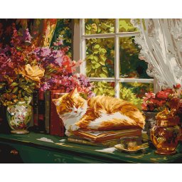 Set pictura pe numere, cu sasiu, Pervazul confortabil al pisicii, 40x50 cm