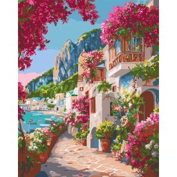 Set pictura pe numere, cu sasiu, Alee inflorita in Capri, 40x50 cm