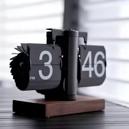 Ceas de birou retro flip mecanic, design vintage, baza din lemn de nuc, silentios, afisaj mare, decor elegant pentru casa si birou