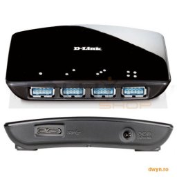 D-Link, Hub USB 3.0, 4 porturi, Super Speed, alimentator inclus, max 0.9A / port.