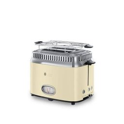 Prajitor de paine Russell Hobbs Retro Vintage Cream 21682-56, 1200 W, 2 felii, Prajire rapida, Gratar pentru chifle, Crem/Inox