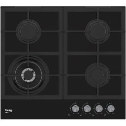 Plita incorporabila Beko HILW64225S, alimentare gaz, 4 zone de gatit, wok, 2 gratare din fonta, 60 cm, negru