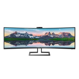 Monitor curbat LED VA Philips 48.8", Ultra wide, 32:9, 1800R, 5k Dual Quad HD, HDR 400, Adobe RGB 91%, Adaptive-Sync, DCI-P3 94%, Flicker-free, Display Port, LAN, Negru, 499P9H