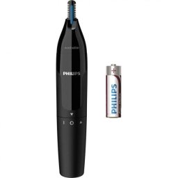 Trimmer pentru nas/urechi Philips NT1650/16, baterie, lavabil, tehnologie Precision Trim, otel inoxidabil, Negru