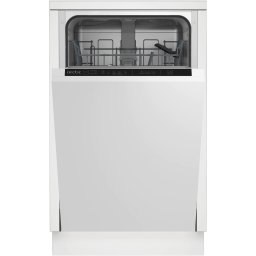 Masina de spalat vase incorporabila Slim Arctic DIS1502, 10 seturi, 5 programe, Clasa E, Sistem dedurizare ape, Aqua Protect, Amanare pornire, 45 cm