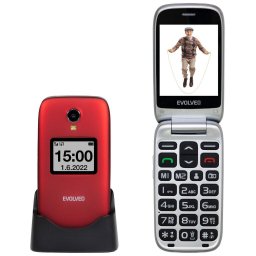 Telefon Evolveo EasyPhone FS,rabatabil, 2,8" , pentru seniori cu suport de incarcare, Rosu